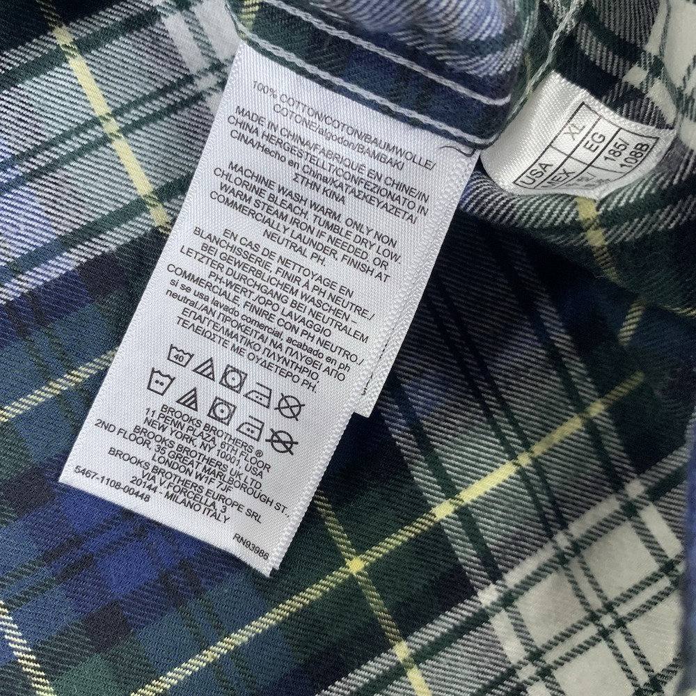 Brooks Brothers Shirt Mens XL Blue Green Flannel Long Sleeve Button Down Regent - Picture 11 of 11